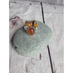 Vintage 925 Sterling Silver Natural Baltic 3 Stone Amber Ring Size 8